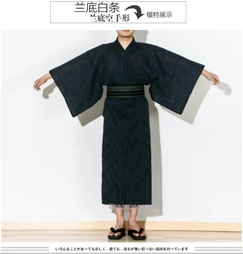 Мужская длинная Пижама кимоно в японском стиле Yukata летняя дышащая хлопковая
