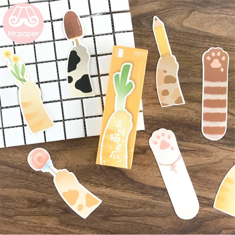 

Mr Paper 30pcs/box Kawaii Kitty Yellow Claw Irregular Card Bookmarks for Novelty Book Reading Maker Page Creative Paper Bookmark