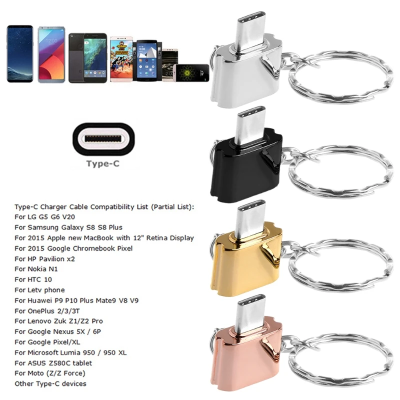 

Metal Type C Micro SD TF Memory Card Reader OTG Adapter Portable with keychain