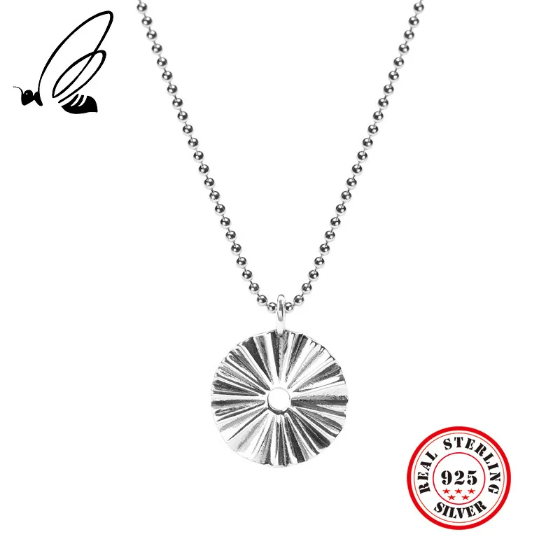 

Thai Silver Round Rising Sun Pendant Necklace For Women Men 100% 925 Sterling Silver Creative Irregular Vintage Necklace Jewelry