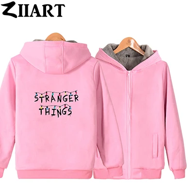 Светодиодные полосы алфавита странные вещи одежда для пар девушки женщина полный молния осень зима плюс бархатные парки ZIIART - Цвет: Pink