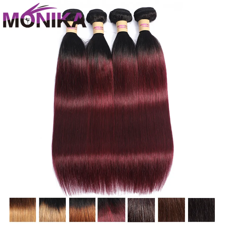 

Monika Hair Ombre Red Bundles Peruvian Straight Hair 3 Bundles 1B/99j Ombre Human Hair Weave Bundles Non Remy Hair Bundle Deals