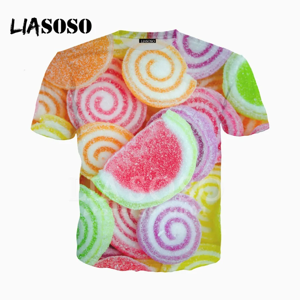 LIASOSO New 3D Print Women Men Colorful Candy Sugar Tshirt Summer T