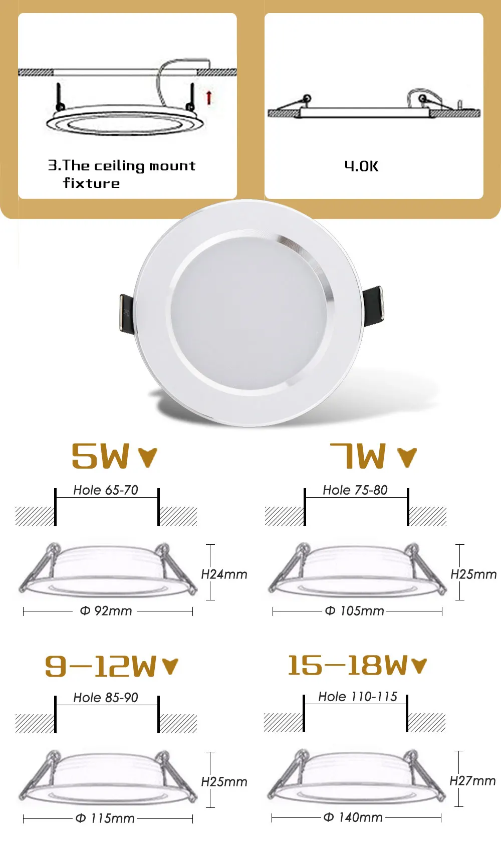 Lâmpada do Teto Pcs à Prova Água Levou Downlight Led Spot Light 15 w - 12 9 7 5 Super Bright Ac220v 110 v Rebaixado 10 d' 6 Downlight LED Downlight Spot Light 15 W