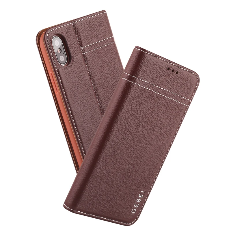 

For iPhone XS Max Flip Case Cowhide Genuine Leather Phone Case Wallet Stand Business Smart Bag Cover for Apple iPhone 7 8 XS XR