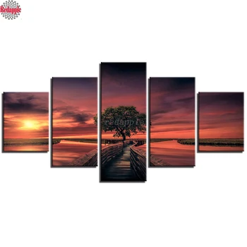 

5pcs/set 5d Diamond Embroidery Tree Red Sky Sunset Landscape 3d Diamond Painting Cross Stitch Mosaic Pattern Rhinestone Decor