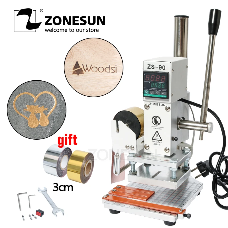 

ZONESUN ZS-90 Hot Foil Stamping Machine Manual Bronzing Embosser PVC Card Leather Paper Wood Embossing Stamping Branding Iron
