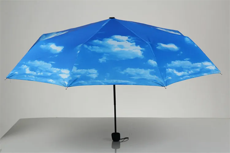 Blur sky umbrella rain women 3 Fold Sunblock UV Block Protection Travel