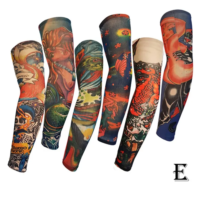 Падение анти-солнце Мода Мужчины и Женщины татуировки на руку, ногу рукава высокие эластичные нейлон Хэллоуин вечерние танцы Вечеринка татуировки рукав - Цвет: 4