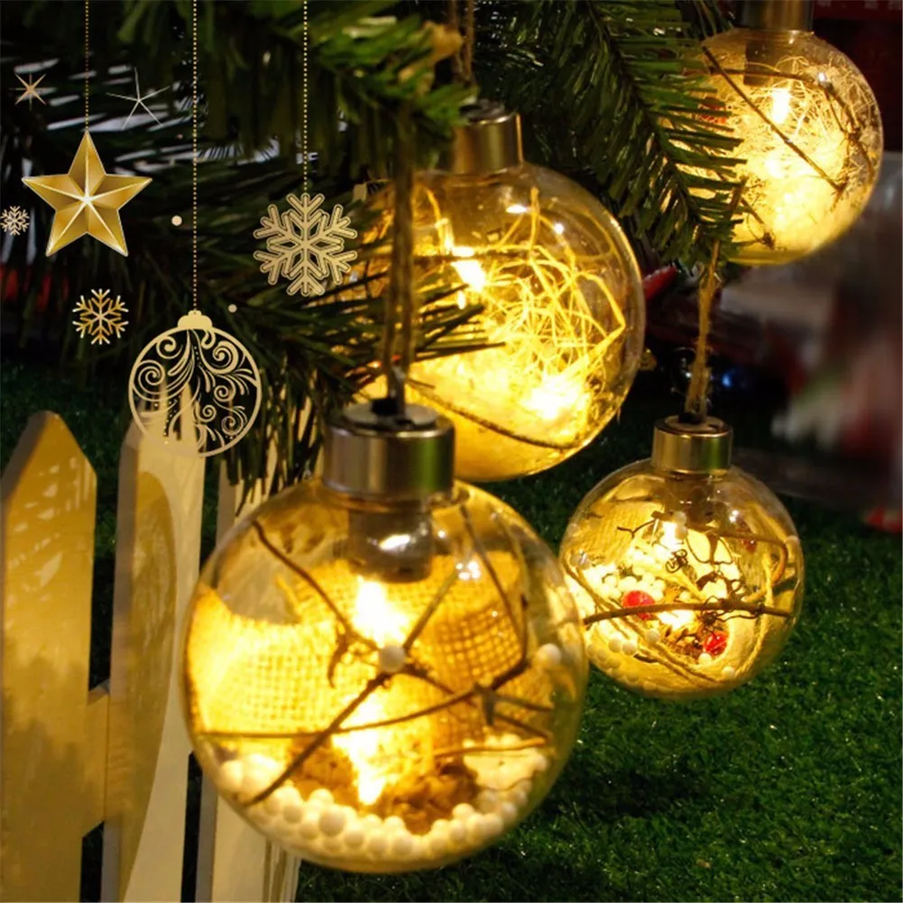 

1Pc Transparent Christmas Ball LED Lights Tress Ornament Plastic Bauble Xmas Gifts Present Box Decoration 8cm