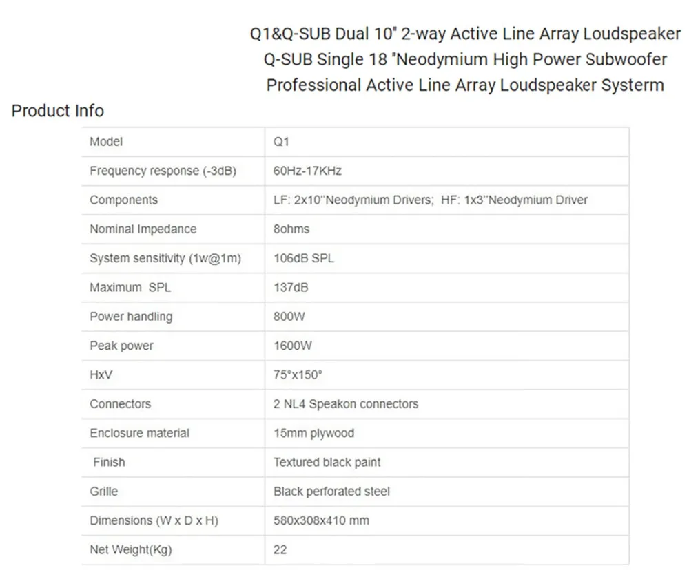 Q1 двухполосная мощность 1800 Вт мини линейный массив спикер один 10 дюймов НЧ-динамик один 15 дюймов сабвуфер на открытом воздухе Профессиональное аудио