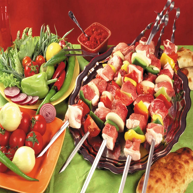 GZZT BBQ 64 Holes Kebab Maker Box Stainless Steel Rapid Wear Meat Brochettes Skewer Machine Easy Barbecue Skewers Make BBQ Tool