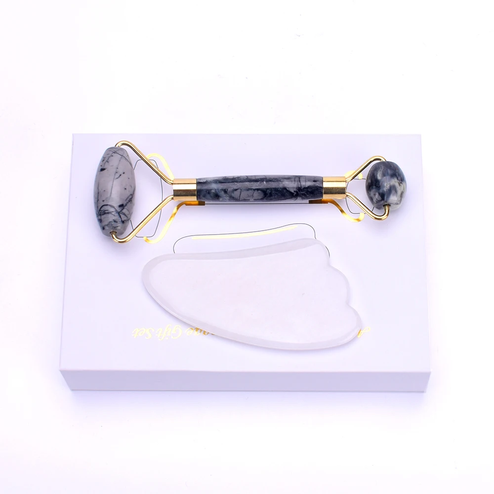 Натуральный нефритовый ролик Пикассо, антицеллюлитный массажер против морщин, инструмент для лица, подъемный ролик, белый нефритовый массажный набор Guasha, подарочная коробка