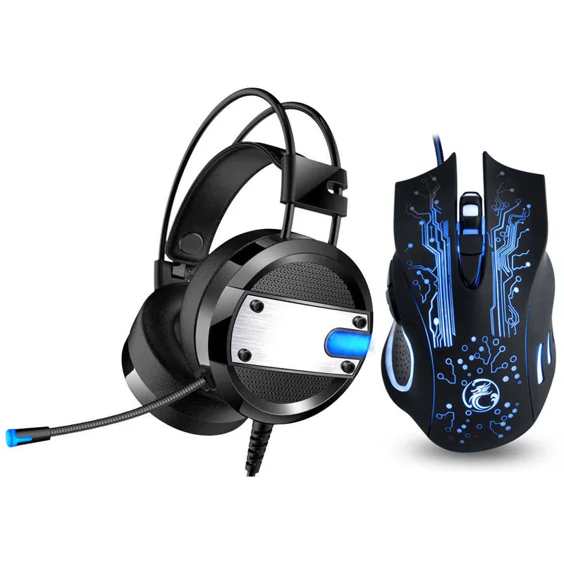 

Cool LED Backlight Gaming Headphones Deep Bass Comfortable Computer Game Headset+6 Button 5000DPI Pro Gaming Mouse Mice