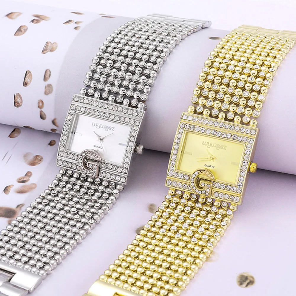 Classic Fashion Women Watches Golden Luxury Brand Rhinestone Dress Casual Ladies Quartz Wristwatch Clock Gift Zegarek Damski#W