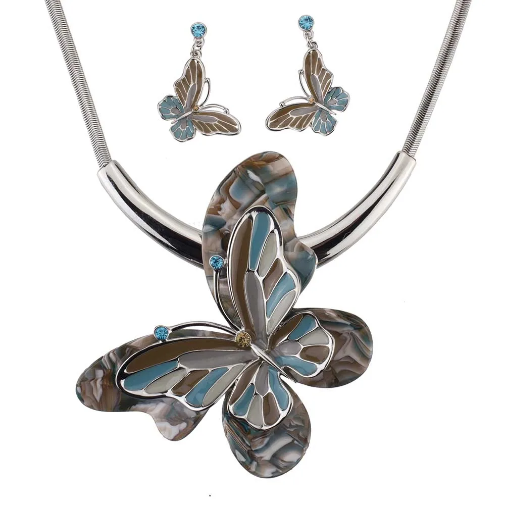 MS1505010, Модные Ювелирные наборы, не содержит свинца и никеля, высокое качество, женское ожерелье, серьги, набор, синяя бабочка, подвеска, ожерелье