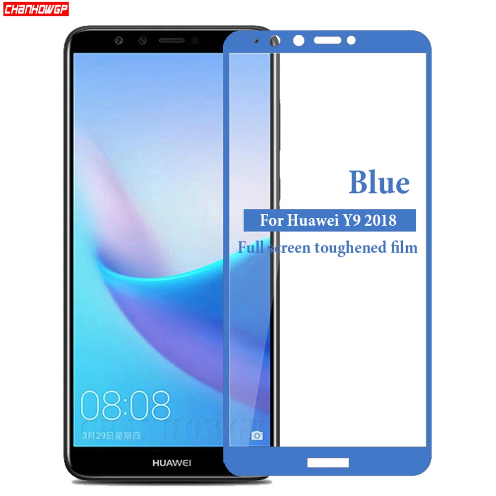 Закаленное стекло 9H с полным покрытием для Huawei Y9 2018 Защитная пленка экрана L23 FLA L20