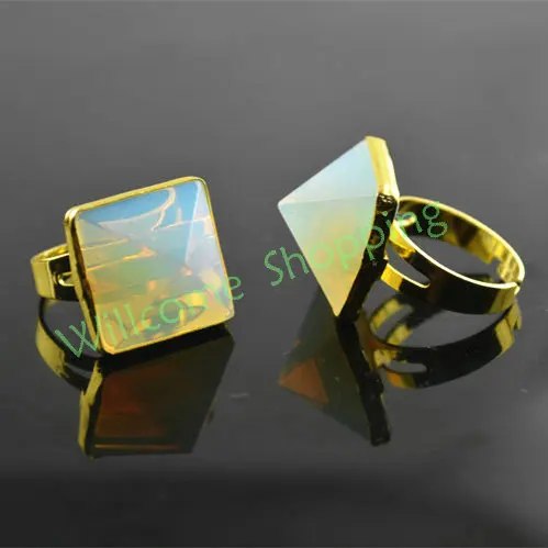 

1pc Pyrimad Shape White Opal Stone Rings Fashion Woman Jewelry Inner size adjustable