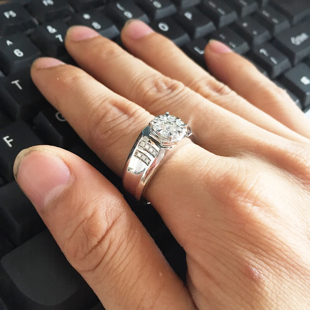 Мужское обручальное кольцо из муассанита с круглой огранкой, 0,4 карат, 4,5 мм, 9 к, белое золото, EF цвет, VVS1, классическое роскошное кольцо с зубцами