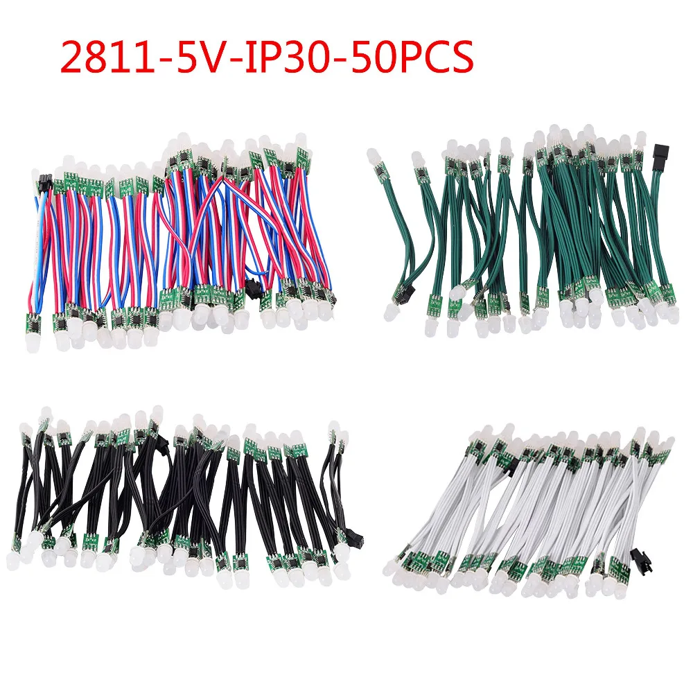 50pcs/string 9mm WS2811 Digital Led pixel Module 2811 IC RGB Black/Green/White/RGB wire Addressable no waterproof ip30 DC5v led modules led module