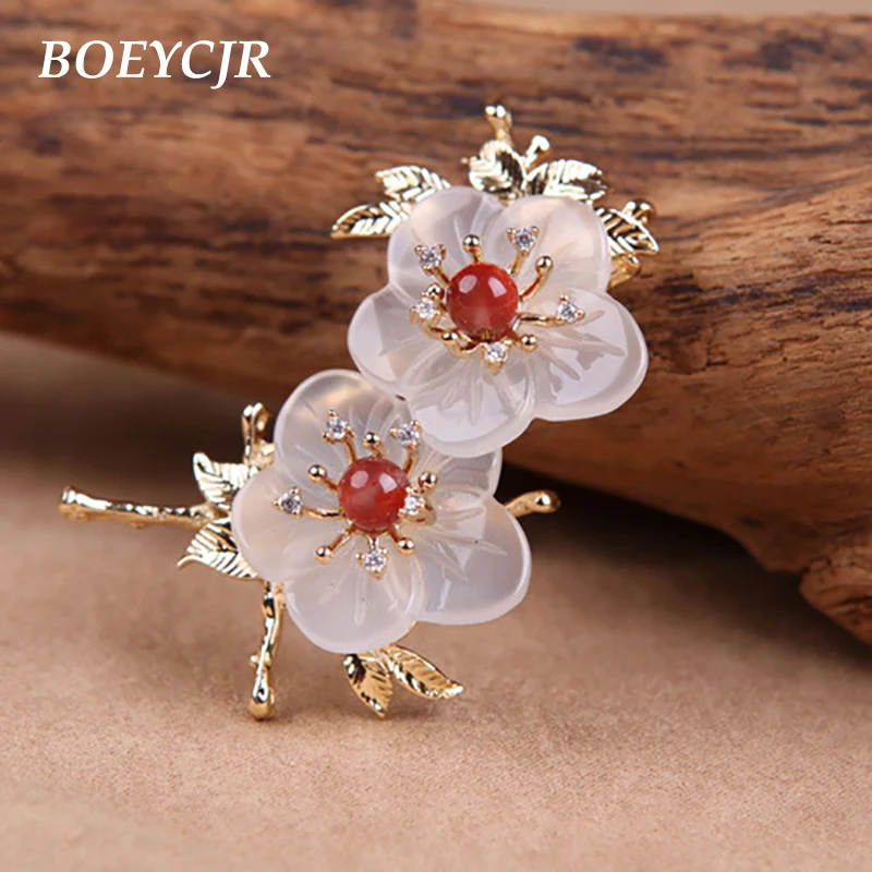 

BOEYCJR Ethnic Natural Stone Flower Brooch Fashion Jewelry High Quality Handmade Brooches for Women Dress Scarf Accessories 2018
