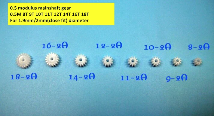 

Diy plastic gear,DC motor 2mm/1.9mm shaft gear,0.5 modulus mainshaft gear 0.5M 8T 9T 10T 11T 12T 14T 16T 18T (each 1 piece=8PCS)