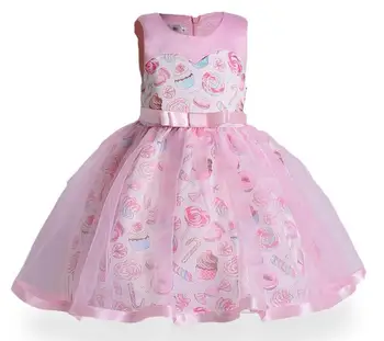 

European and American style Baby Girl's dress pink ice cream prints children's dress Kids Girl Formal Vestido Christmas Clothes