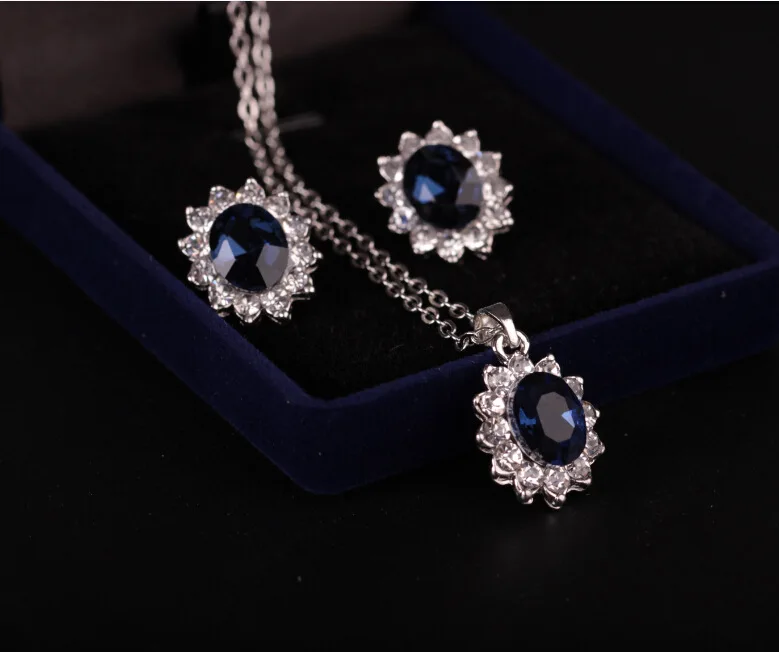 Модный женский круглый синий кристалл кулон ожерелье серьги Ювелирные наборы для женщин