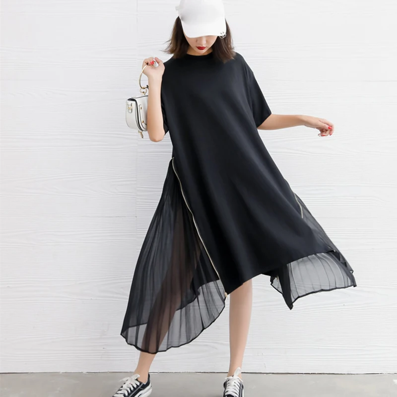 New fashion style Loose Spliced Pleated Chiffon Irregular Dress Fashion Nova Clothing