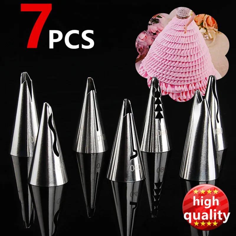 

7pcs/set Wedding Russian Nozzles Pastry Puff Skirt Icing Piping Nozzles Pastry Decorating Tips Sets Cake Cupcake Decorator Tool