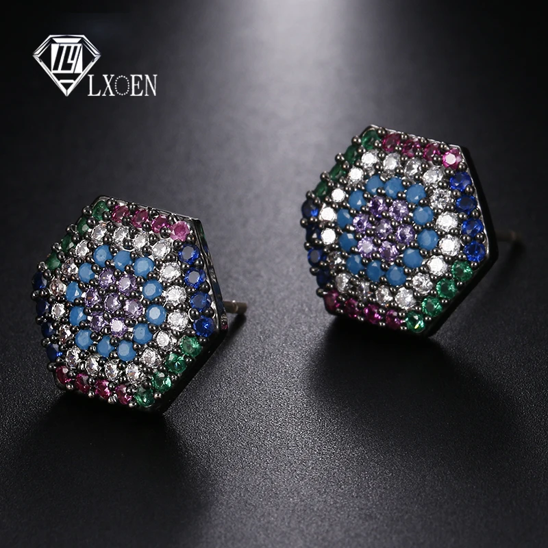 LXOEN Геометрия Многоцветный Циркон Серьги для женский, черный пистолет Винтаж панк Ear коты Малый серьги Модные украшения подарок