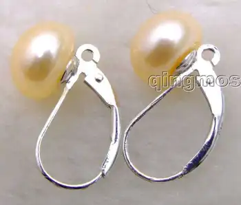 

SALE Big 7-8mm Pink natural flat round pearl with Stering Silver 925 leverback Earring-ear371 wholesale/retail Free shipping