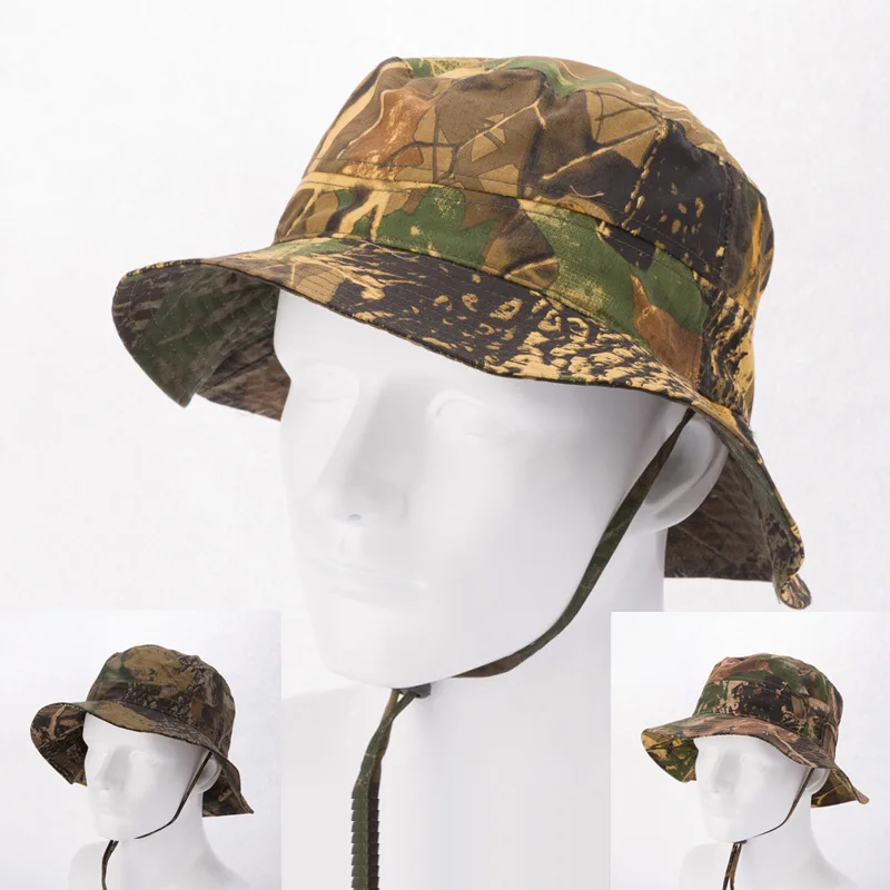 Wholesale NEW Mens Camo Bucket Hat with String For Men Camouflage Cotton Bucket Hats Running ...