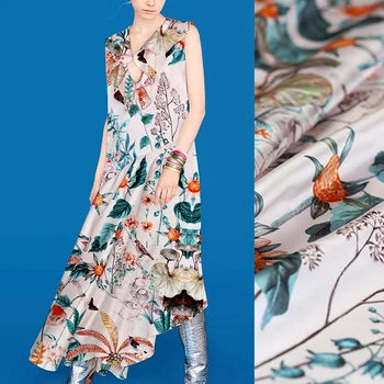 

Plants Print Silk Twill Silk Satin Fabric for Summer Long and Short Dress Shirt Scarf Pants DE918