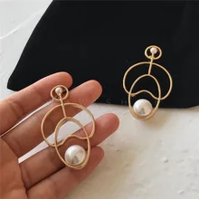 Geo нерегулярные искусственным жемчугом ар-деко Гео Стад серьги вечерние show взлетно-посадочной полосы платье Топ Brincos панк хип-хоп Ins корейский стиль букле d'ore