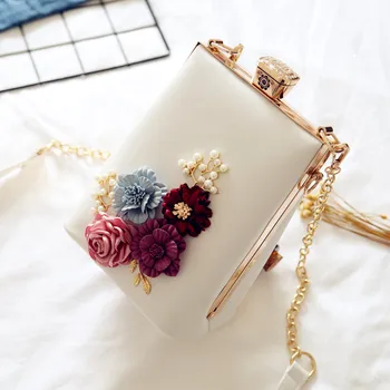 

2019 New Design Women Flower Evening Bags PU Leather Ladies Floral Clutches Handbag Shoulder Bag Female Day Clutches 4 Colors