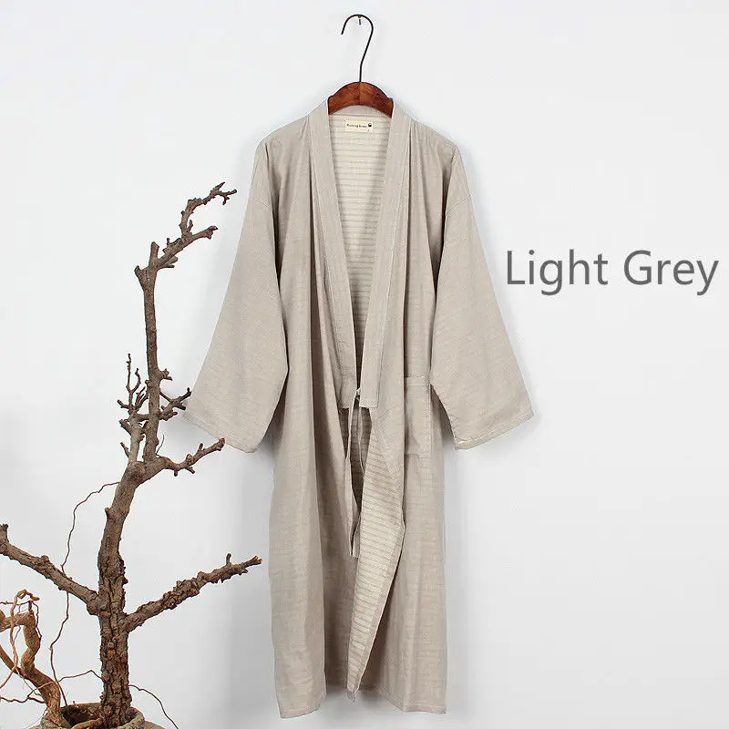 Мужской японский халат кимоно юката длинные пижамы хлопок мягкий халат одежда для сна 226-215 - Цвет: Light Grey
