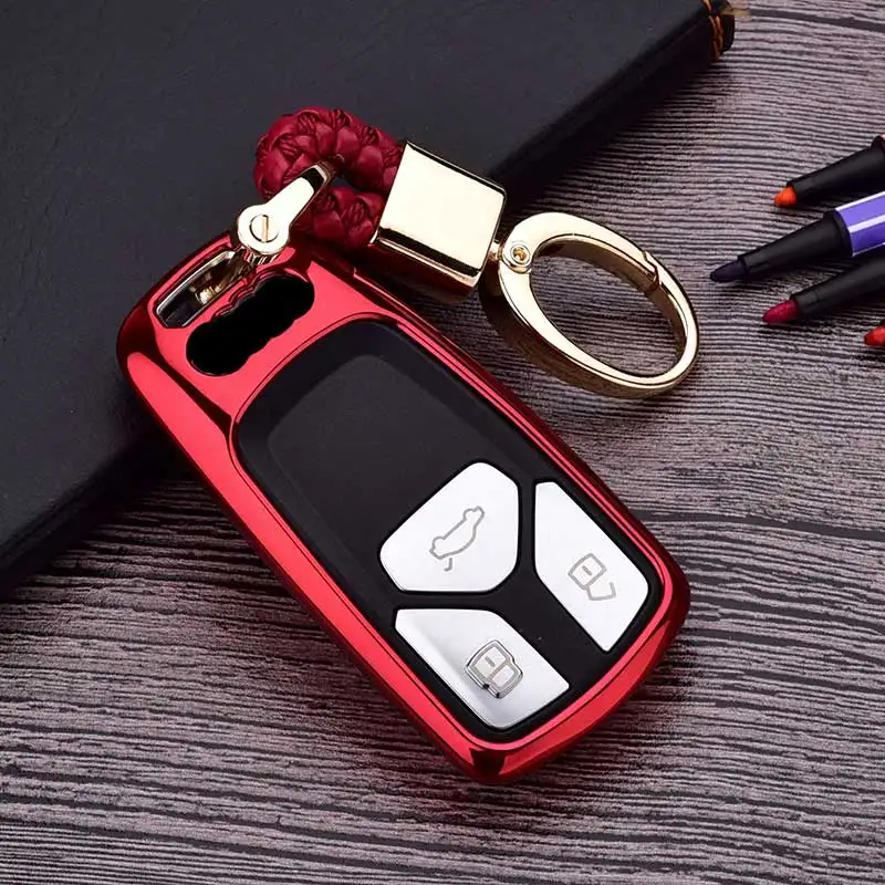 Чехол для ключей из ТПУ для Audi Q7 A4 B9 A4L A5 Q3 TT с дистанционным управлением - Название цвета: red with keychain