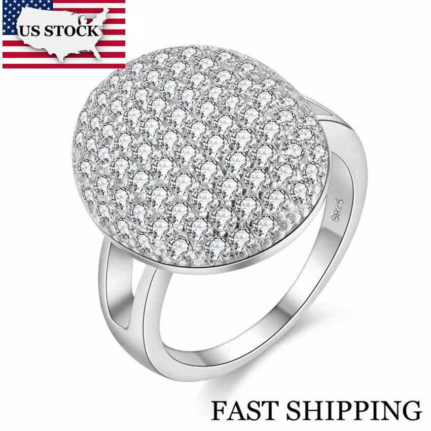 

US STOCK 15%Off Uloveido Big Round Silver Color Rings for Women Crystal Wedding Ring Jewellery Anillos Anel Bijouterie PJ4297