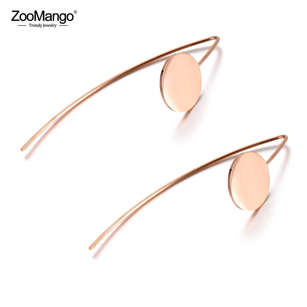 

ZooMango Stainless Steel Jewelry Rose Gold Stick With Round Disc Earrings Punk Hyperbole Style Earring For Women Gift ZE18100