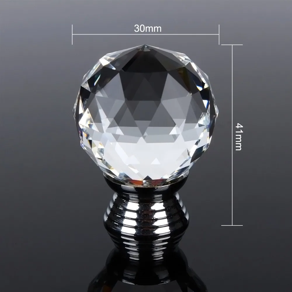 30mm Diamond Shape Clear Crystal Glass Door Knobs Handles Cabinet Drawer Knobs+ Screw Circular Door Wardrobe Cupboard Hardware