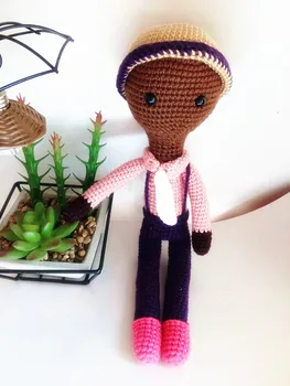 

crochet toys Rattles amigurumi pink hat doll handsome browe boy number WS004