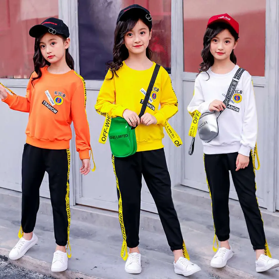 

Spring Autumn Baby Girl Clothes White/Yellow/Orange Color Long Sleeved Sweatshirt+ Pants Set Casual Cute Kids Baby Girl Suits