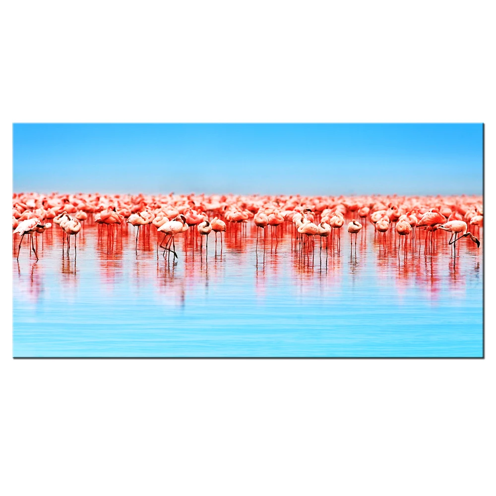 

African Animal Birds Canvas Prints Tropical Flamebirds Crowd In Lake Nakuru Painting Spectacular Flamingos Migration Poster