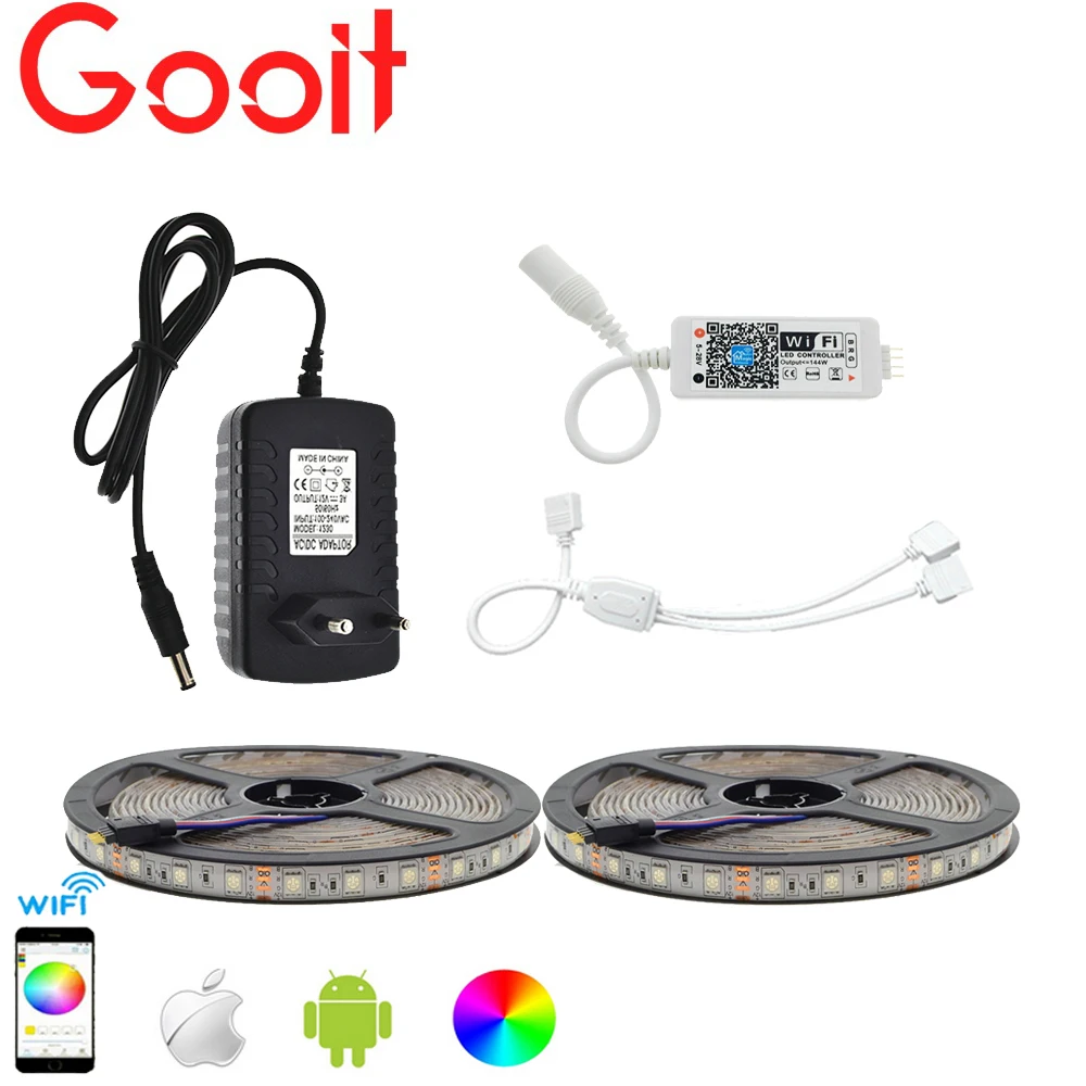 

LED Strip Set IP65 Waterproof 5050 RGB 10M/600LED Flexible Strip Light+APP Control MIni Wifi RGB Controller+12V 3A Power Adapter