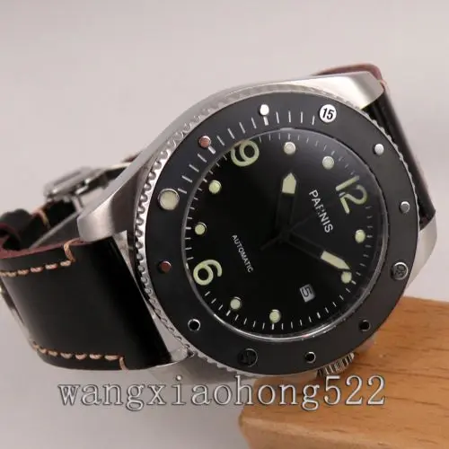 

Parnis watch black dial sapphire glass Automatic mechanical mens Watch miyota Movement PN549