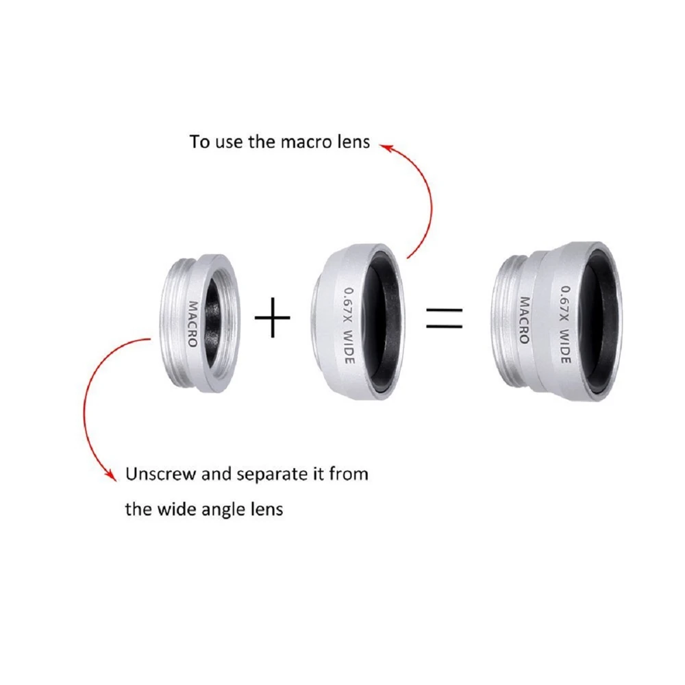 Универсальный зажим 3in1 Рыбий глаз объектив+ Широкий формат+ макро Объективы для телефонов фото комплект для iphone 6S плюс 5 Samsung s4 cl-85