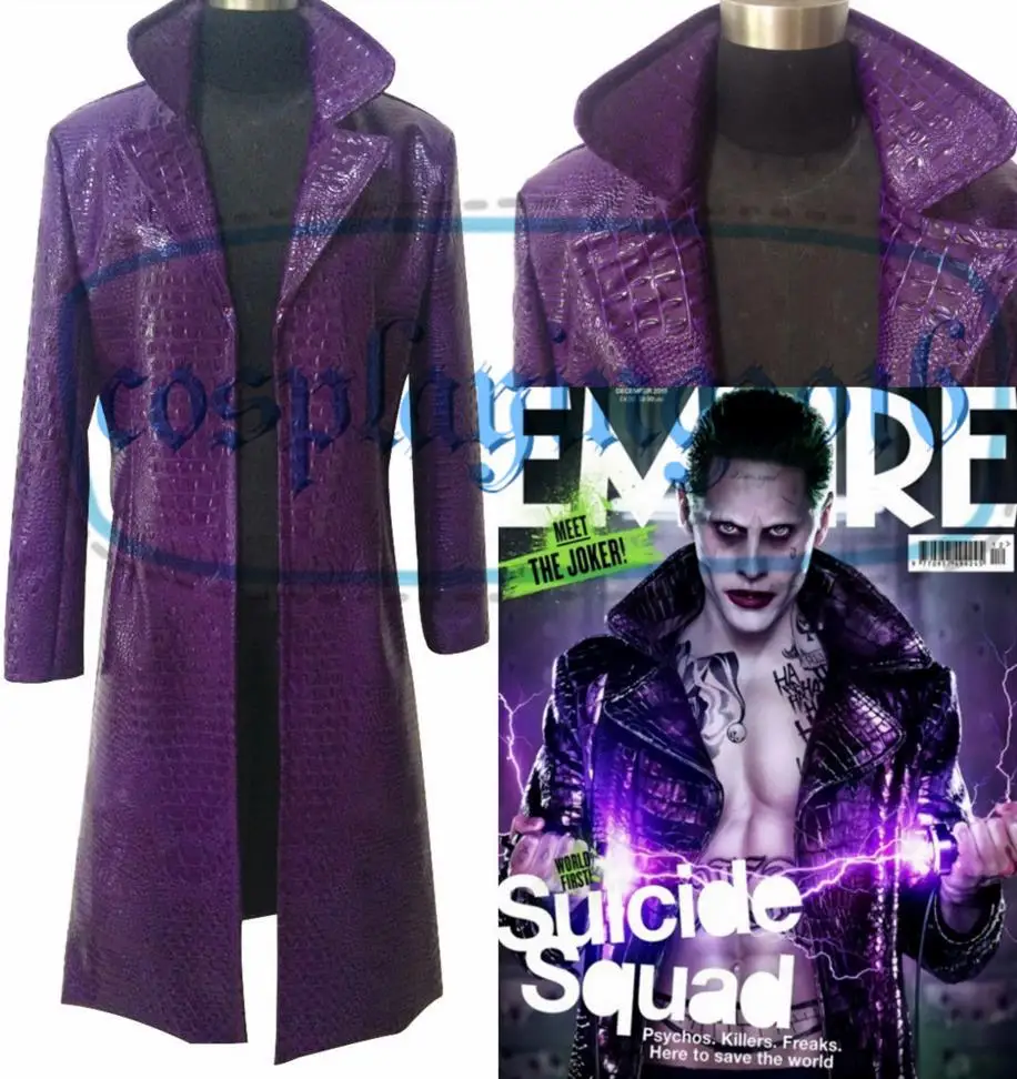 HOT Men Costume Cosplay Suicide Squad Joker Purple Jacket Trench Coat