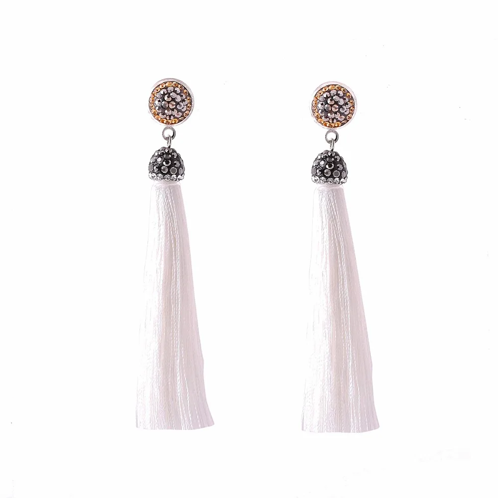 08 New Women Tassel Earrings Boho Bohemian Long Exaggerated Silk Fabric Dangling Earrings For Women Orecchini Lunghi Oorb CS23