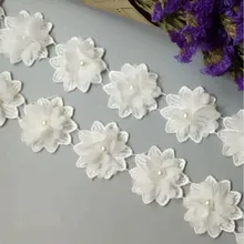 

1 yard White Cotton Pearl Rhinestone Flower Embroidered Lace Trim Ribbon Fabric Handmade DIY Wedding Dress Sewing Supplies Craft